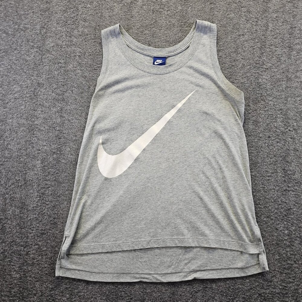 Nike Tank Top Women's Large L Gray Swoosh Graphic Tee Sleeveless Athletic
